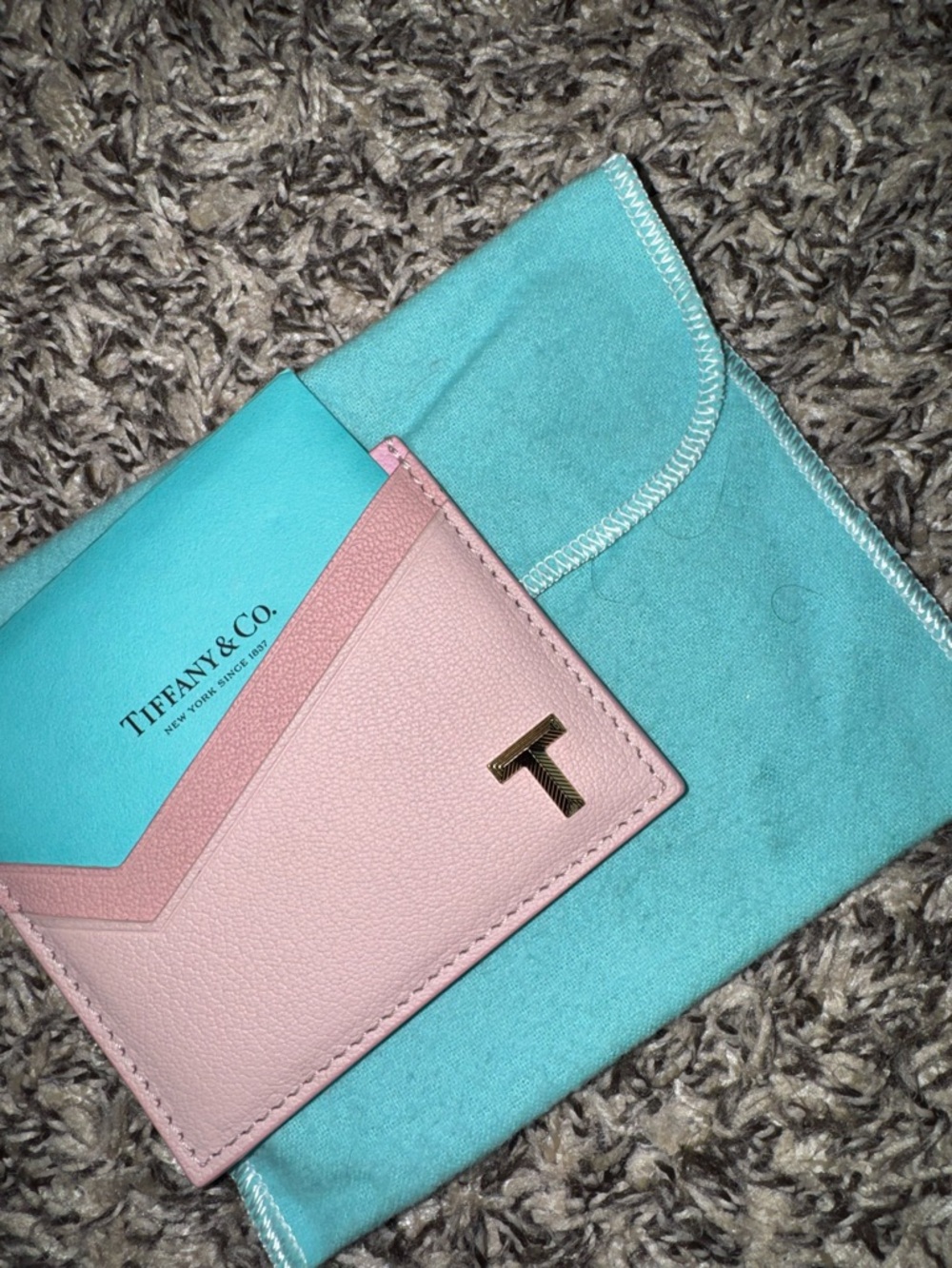 Tiffany & Co. Pink Leather Card Slot with Gold T Accent